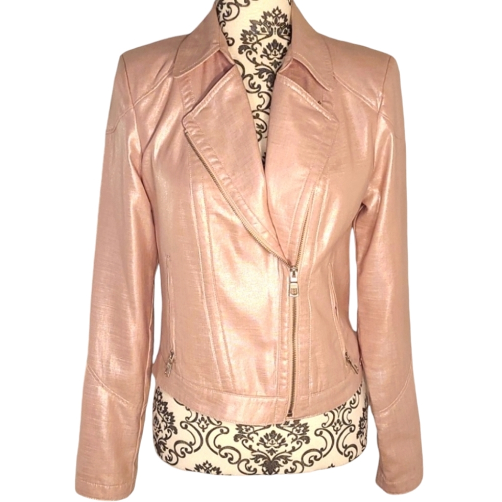 Guess - Moto Style Vintage Pink Shimmer Leather Jacket! - Picture 1 of 3